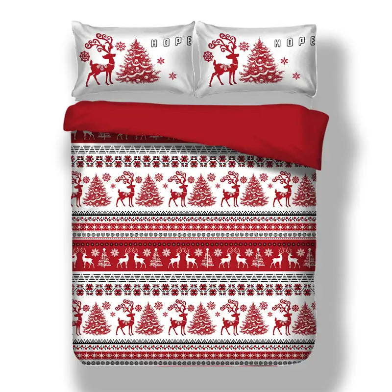 Christmas Duvet Cover Set Snowflake Red Elk Reineer Tree Queen King Double Bedding Set Twin Single Child Kid Adult New Year Gift - Bonnie Lassio