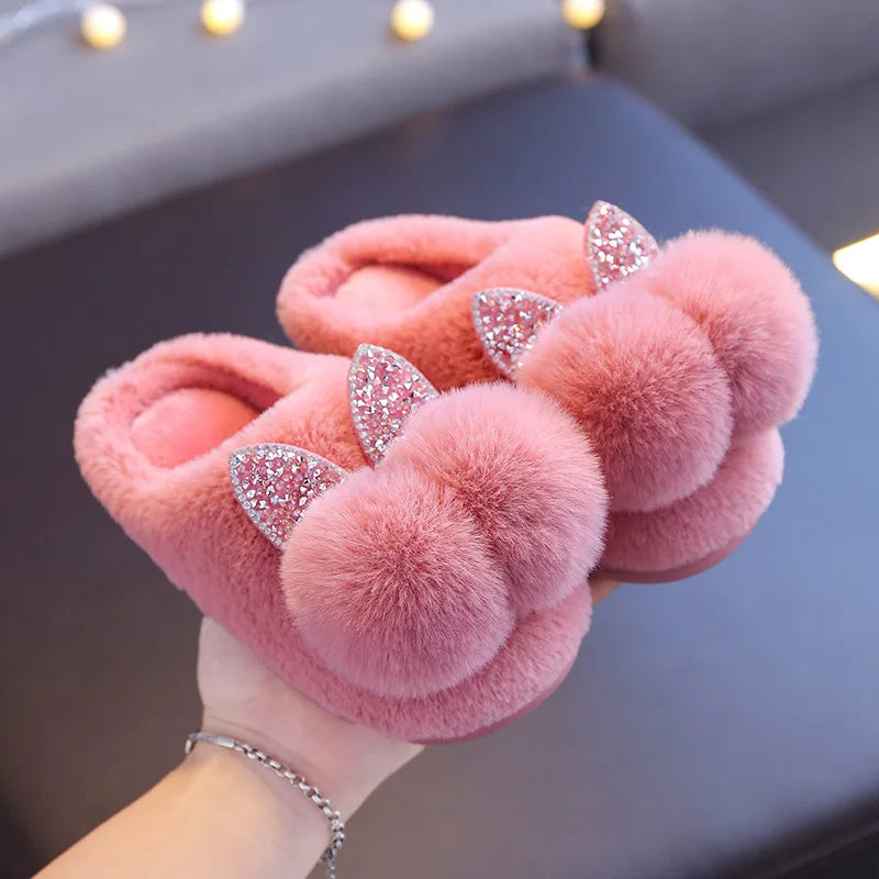 Baby Girls Cotton Slippers Shiny Sequins Fur Slippers - Bonnie Lassio