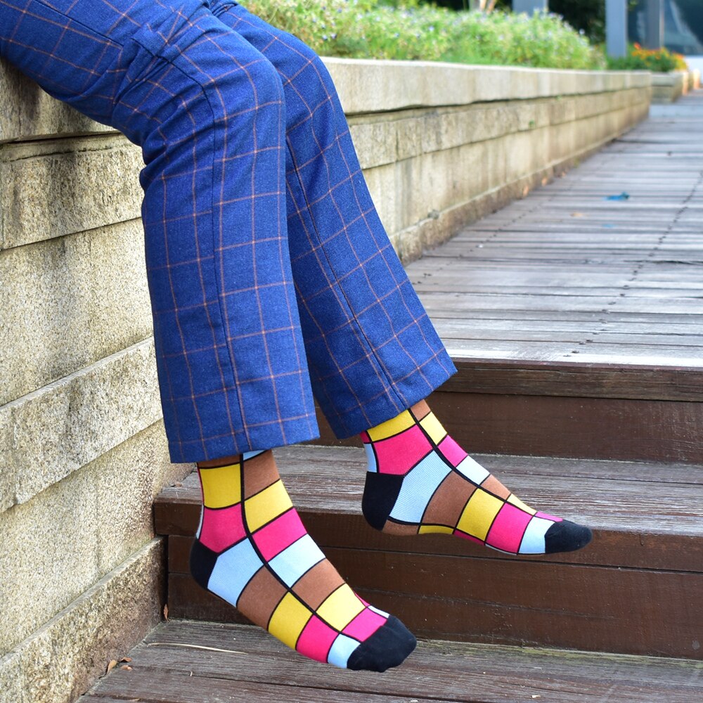 Colorful Funky Gift Sock Gift Set for Men Geometric Stripped  5 or 10 Pairs - Bonnie Lassio