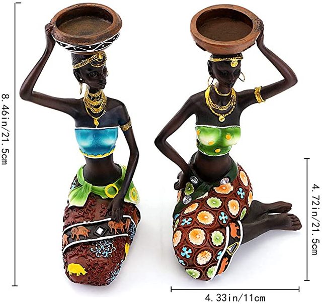 Tea Light Candle Holders African Women 8.5" Decorative  Candleholders - Bonnie Lassio