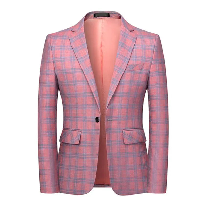 Casual Mens Plaid Pride Pink Blazer Jacket Cotton Slim England Suit S-6XL - Bonnie Lassio