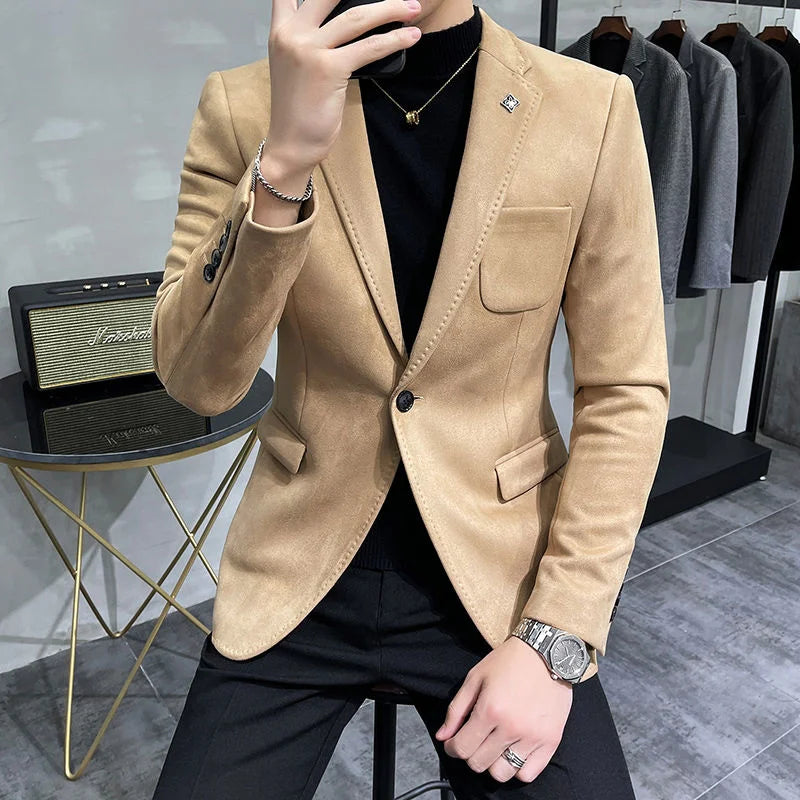 Deerskin Jacket Suit Men Casual Slim Blazer Suit Jacket Men - Bonnie Lassio