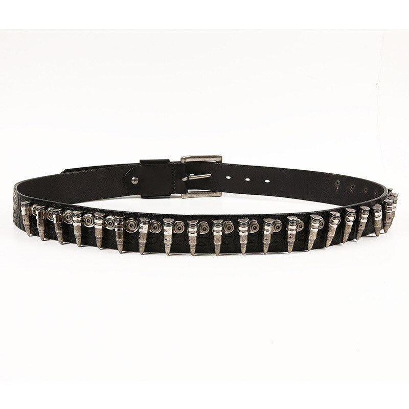 CETIRI Unisex Punk Bullet Decoration Belt Top Quality Genuine Leather Belts Crocodile Pattern First Layer Cowhide Waist Belt - Bonnie Lassio