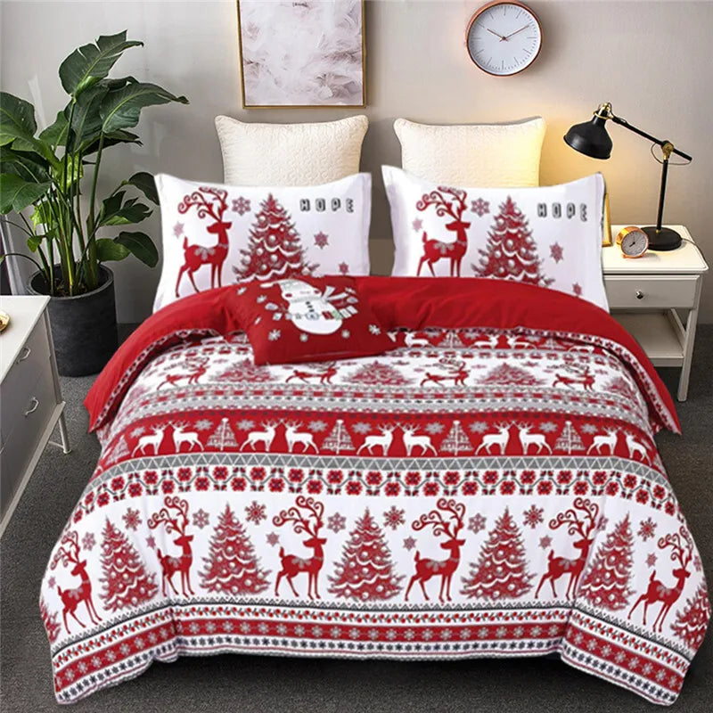 Christmas Duvet Cover Set Snowflake Red Elk Reineer Tree Queen King Double Bedding Set Twin Single Child Kid Adult New Year Gift - Bonnie Lassio