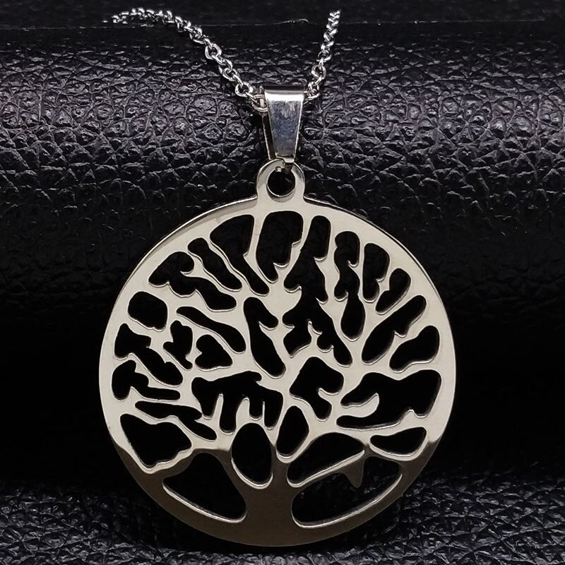 Aesthetic Tree of Life Chain Necklace for Women Men Stainless Steel Silver Colour - Bonnie Lassio