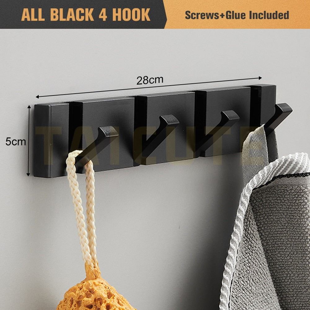 Folding Towel Hanger Wall Hooks Coat Clothes Holder for Bathroom Kitchen Bedroom Hallway, Black Gold - Bonnie Lassio