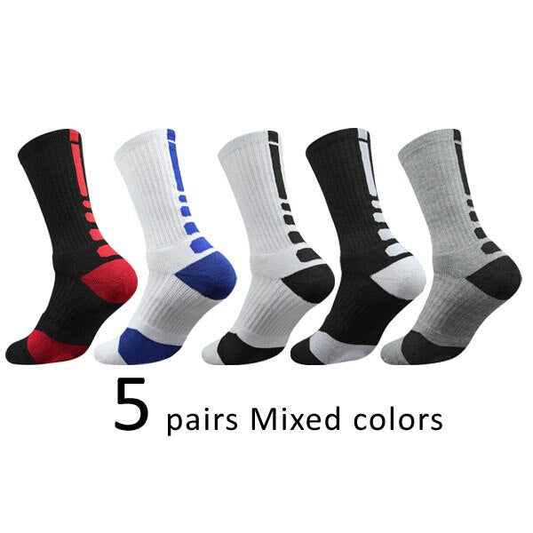 5 Pairs/Lot Professional Cycling Socks Mens Thicker Stocking Sweat-Absorbent Basketball Outdoor Sports Football Skateboard Socks - Bonnie Lassio