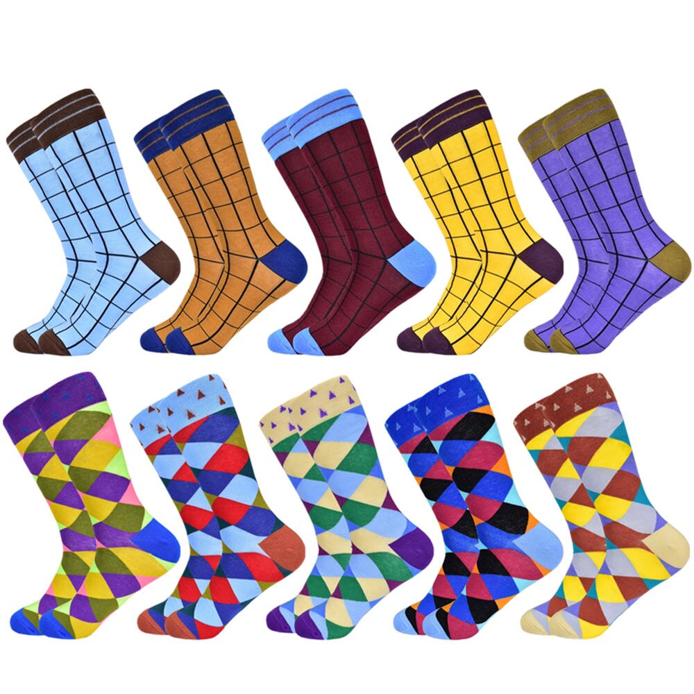 Colorful Funky Gift Sock Gift Set for Men Geometric Stripped  5 or 10 Pairs - Bonnie Lassio