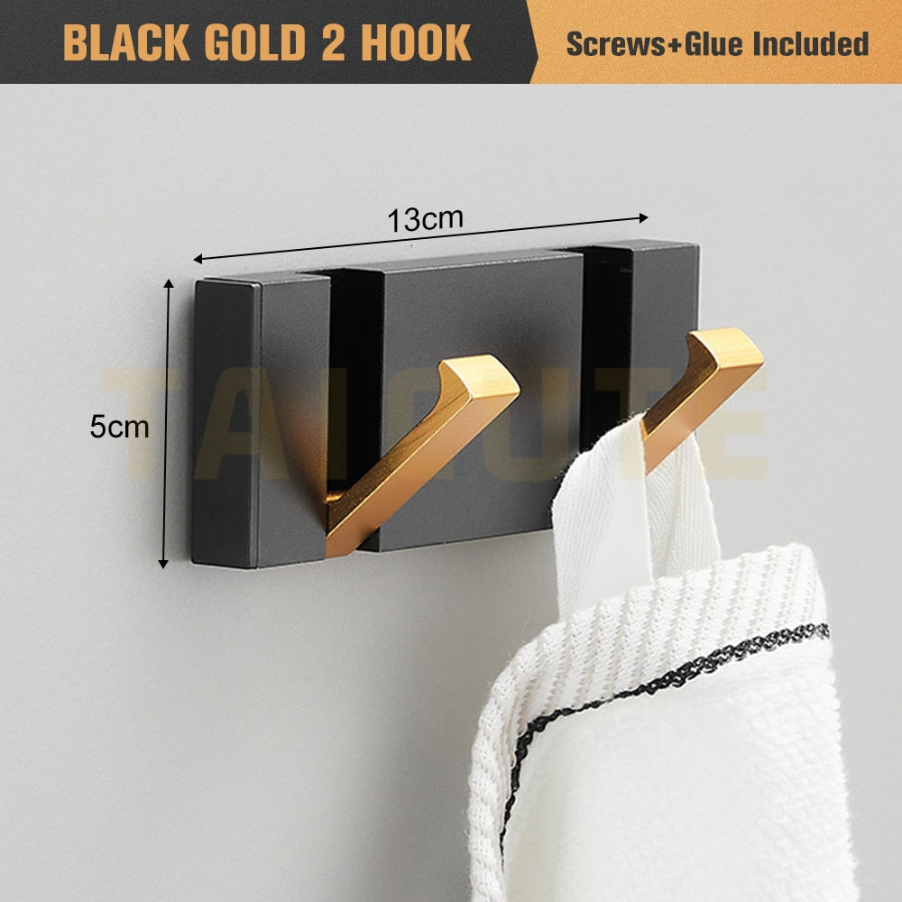 Folding Towel Hanger Wall Hooks Coat Clothes Holder for Bathroom Kitchen Bedroom Hallway, Black Gold - Bonnie Lassio