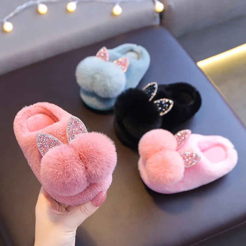 Baby Girls Cotton Slippers Shiny Sequins Fur Slippers - Bonnie Lassio