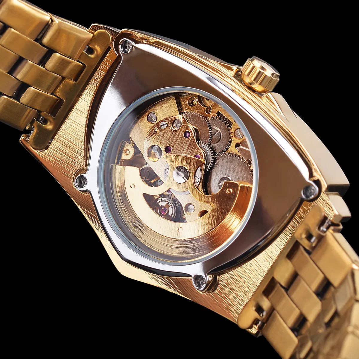 Winner Steampunk Swiss Design Mens Double Side Skeleton Transparent Golden Stainless Steel Mens Automatic Mechanical Male Watch - Bonnie Lassio