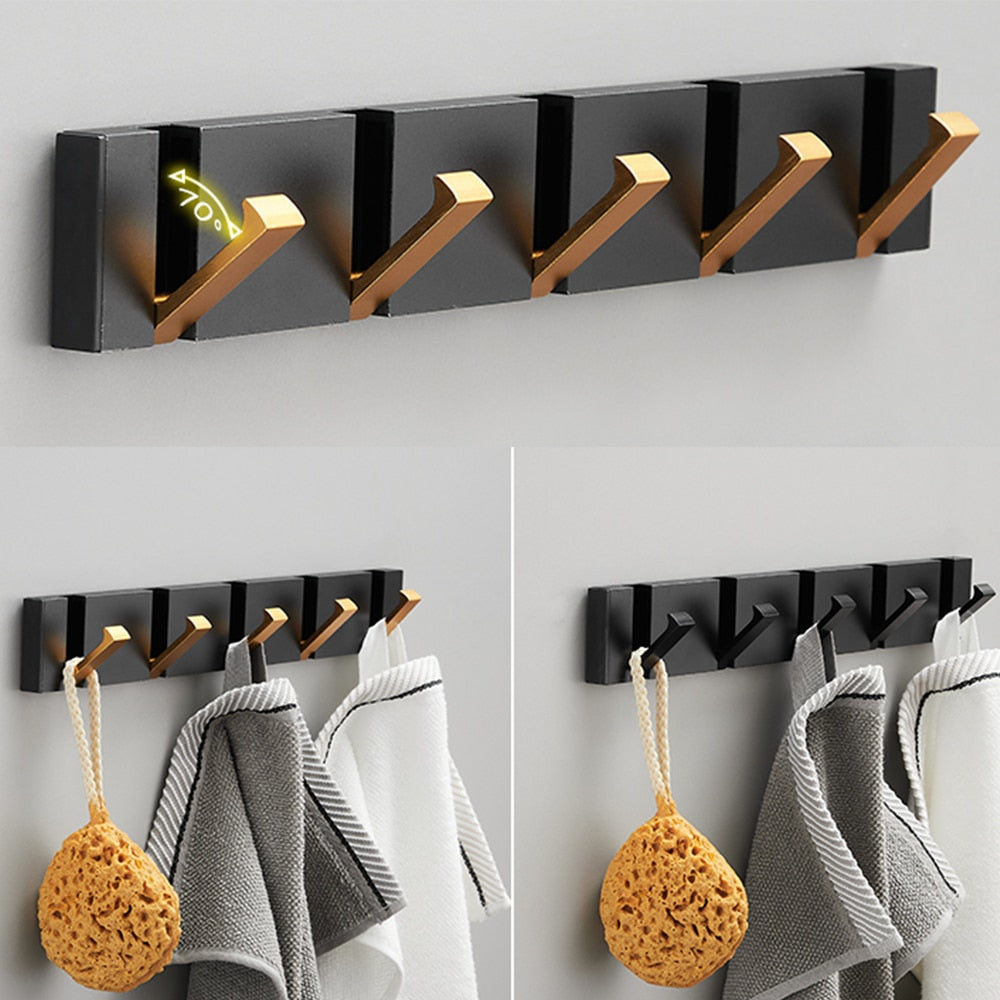 Folding Towel Hanger Wall Hooks Coat Clothes Holder for Bathroom Kitchen Bedroom Hallway, Black Gold - Bonnie Lassio