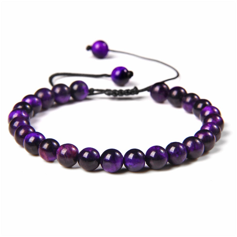 Natural Stone Amethysts 6MM Bead Bracelets For Women Men Braided Bracelet Lapis Lazuli Blue Purple Agates Meditation jewelry - Bonnie Lassio