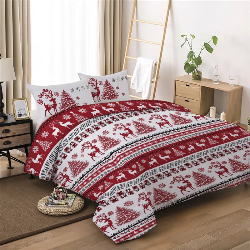 Christmas Duvet Cover Set Snowflake Red Elk Reineer Tree Queen King Double Bedding Set Twin Single Child Kid Adult New Year Gift - Bonnie Lassio