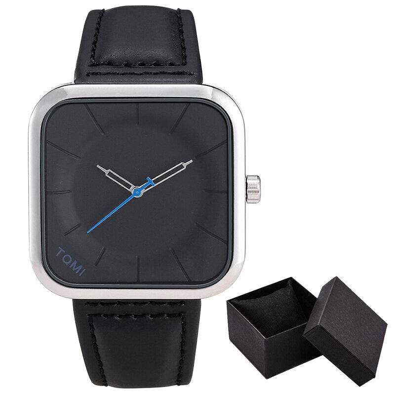 Casual Watch for Men Simple Square Dial Case Men Quartz Wrist Watches Leather Wristwatch Mens Minimalist Black Brown Clock - Bonnie Lassio