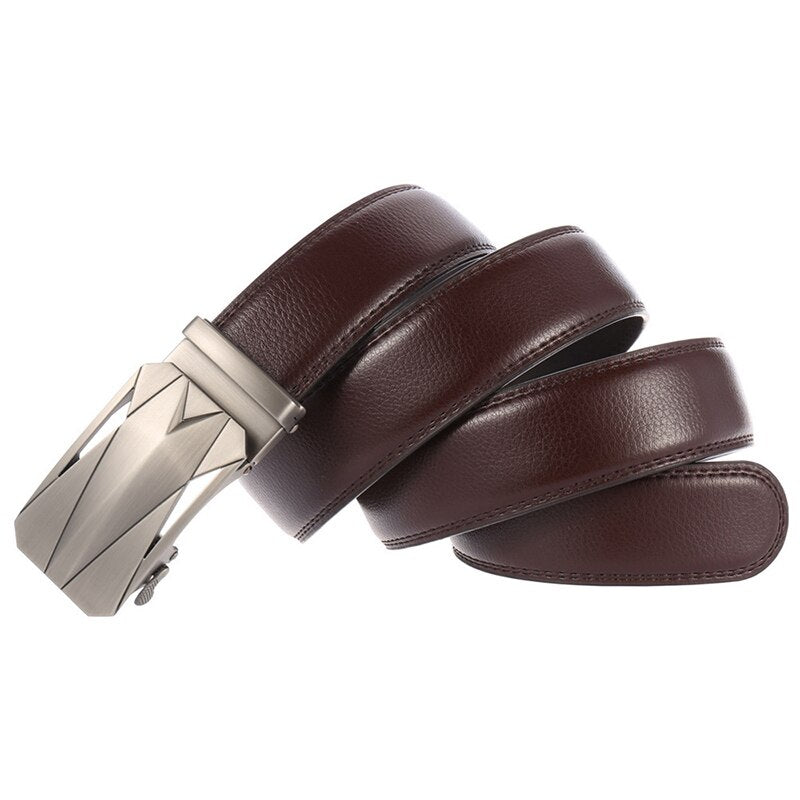 130 140 150 160 170 180 190 200cm Large Size Belts Metal Automatic Buckle Men&#39;s Belt Genuine Leather Belts 3.50cm Width Brown - Bonnie Lassio