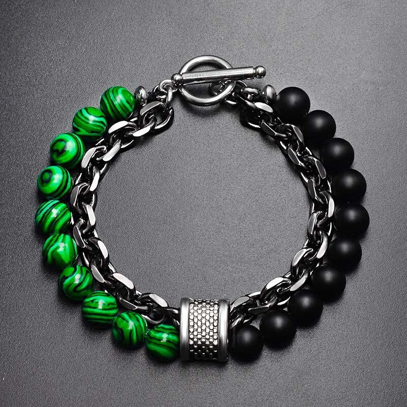 Natural Stone Layered Gun Black Color Alloy Chain Bracelet Homme Lava Stone Eye Tiger Bead Meditation OT Buckle Gifts for Men - Bonnie Lassio