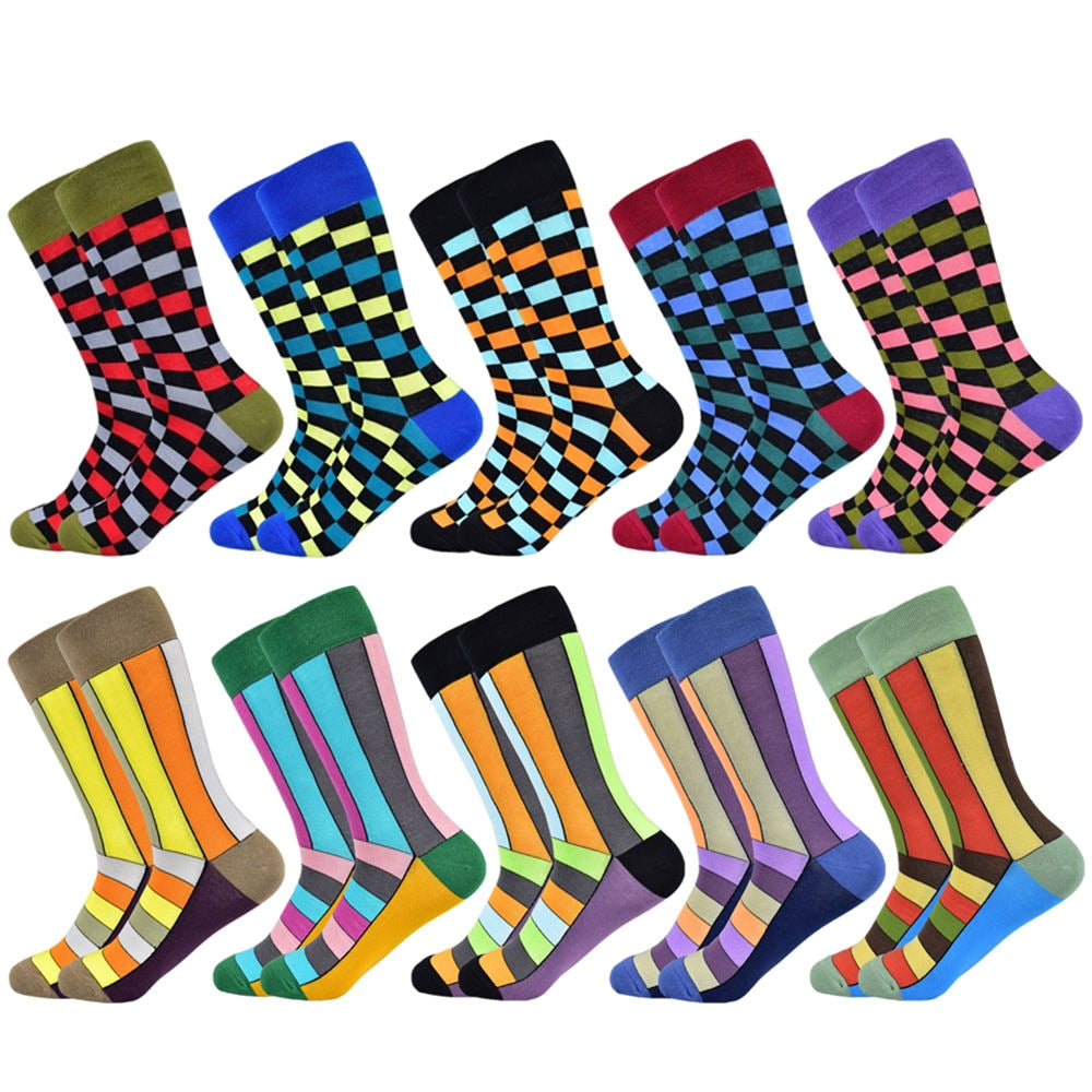 Colorful Funky Gift Sock Gift Set for Men Geometric Stripped  5 or 10 Pairs - Bonnie Lassio