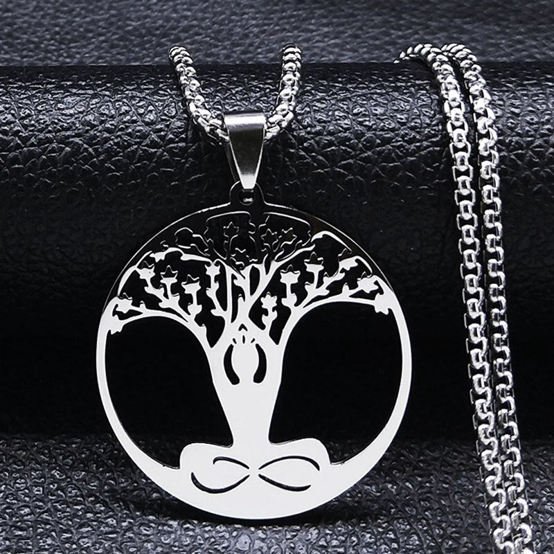 Buddhism Meditation Buddha Yoga Pendant Necklace Stainless Steel Tree of Life Necklace Buddhist Jewelry collares para mujer - Bonnie Lassio