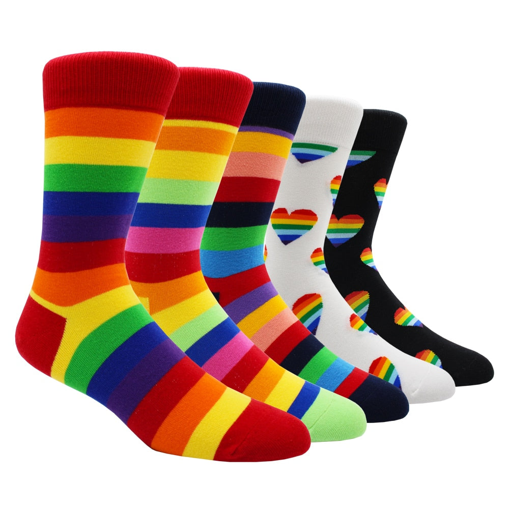 Mens Rainbow Socks Striped Mixed Colours 5 Pairs - Bonnie Lassio