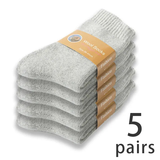 5 Pairs/set Wool Socks Women Hiking Winter Warm Thick Cozy Boot Thermal Solid Soft Sock for Ladies Crew Comfy Work Sock Men - Bonnie Lassio