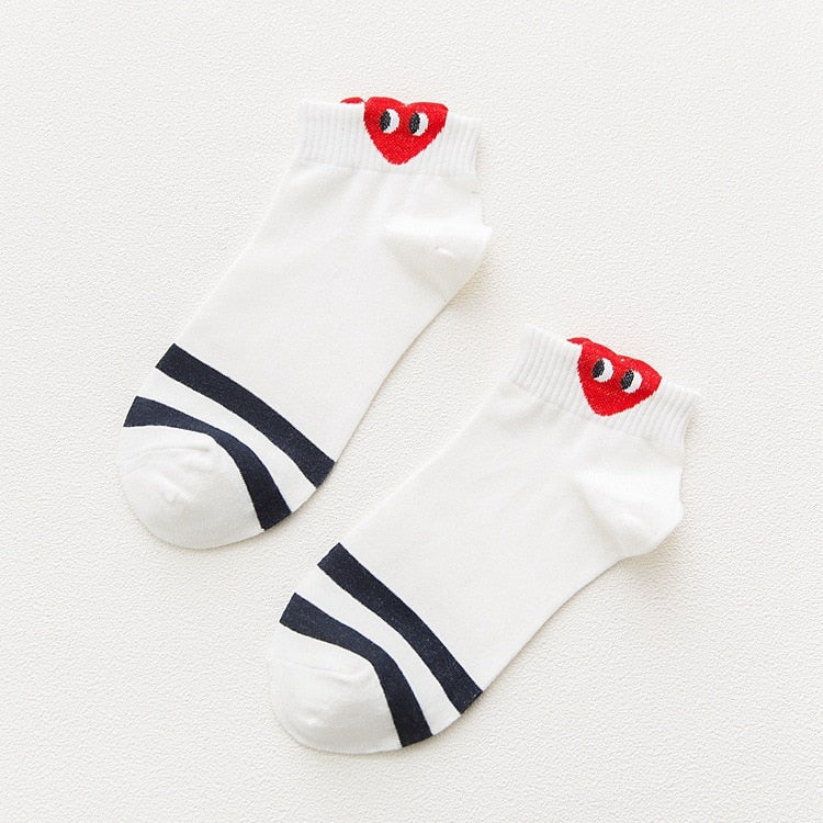 Kawaii Women 3D Ear socks Red Heart Pattern With Big Eyes Cute Campus Simple Basic Fresh Female Sokken Happy Socks Sweet Girls - Bonnie Lassio