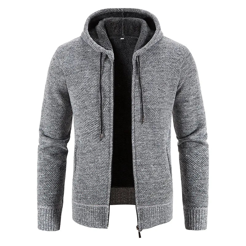 Men's Winter Jacket with Plush and Thick Hooded Knit Cardigan Jacket Zipper - Bonnie Lassio