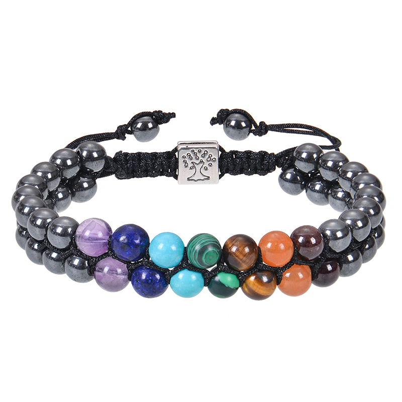 7 Chakra Stone Bead Yoga Meditation Bracelet Healing Crystal Double Layer Natural Gemstone Beaded Anxiety Bracelets for Women - Bonnie Lassio