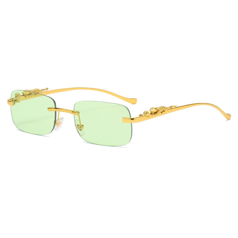 Rimless Rectangle Metal Leopard Sunglasses Frameless Tinted Glasses Unisex - Bonnie Lassio