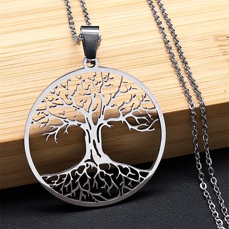 Aesthetic Tree of Life Chain Necklace for Women Men Stainless Steel Silver Colour - Bonnie Lassio