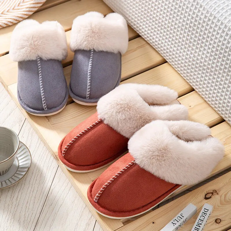 Womens Plush Warm Home Flat Slippers Soft Comfortable Winter Cotton Shoes Indoor Plush Slippers - Bonnie Lassio