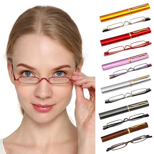 Mini Folding Reading Glasses Pen Clip Case Presbyopic Glasses Golden Magnifier Eyewear Small Reading Glasses Foldable Portable - Bonnie Lassio