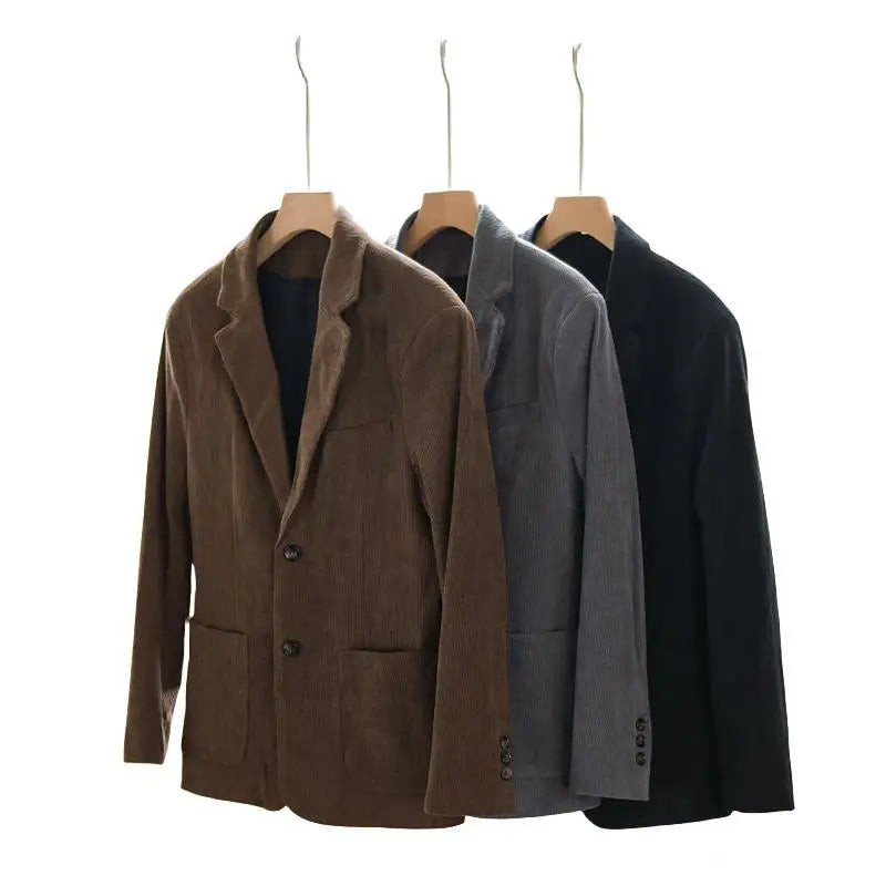 Autumn Winter New Men's Polyester 100% Blazers Button Up Corduroy Casual Coat - Bonnie Lassio