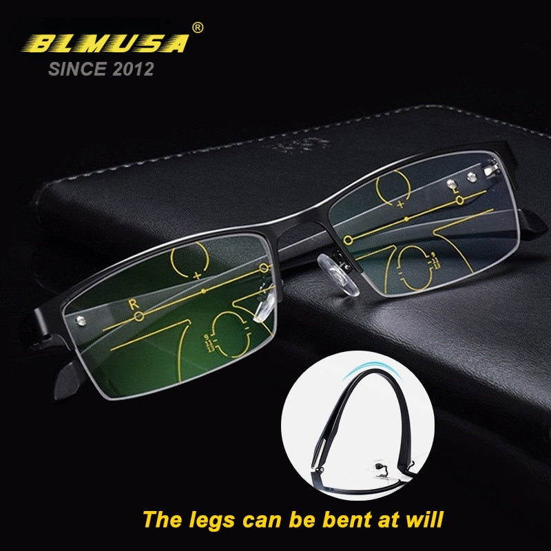 BLMUSA New Progressive Multifocal Reading Glasses Men Handsome Anti Blue Light Prescription Glasses Eye Glasses Frames For Men - Bonnie Lassio