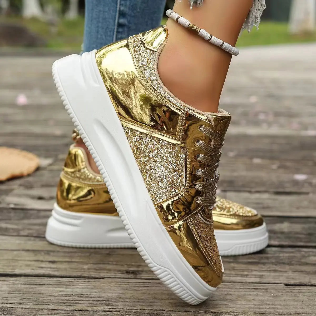 Womens Sequined Platform Shoes Thick Bottom Trainers Fashion Sneakers Girl Pumps