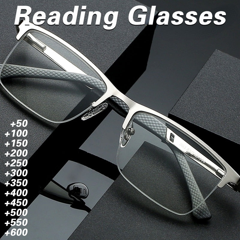 MDOD Men's Reading Glasses +0.5 To +4.0 Business Reading Lens Metal Frame Optical Anti Blue Light Presbyopia Glasses with Class - Bonnie Lassio