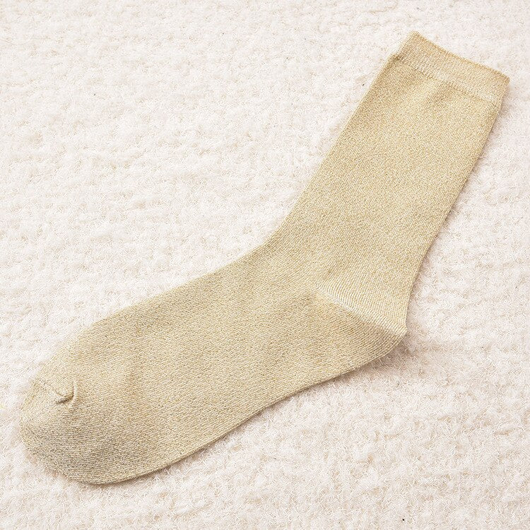 Women's Glittery Gold and Silver Coloured Thin Material Summer Socks. - Bonnie Lassio