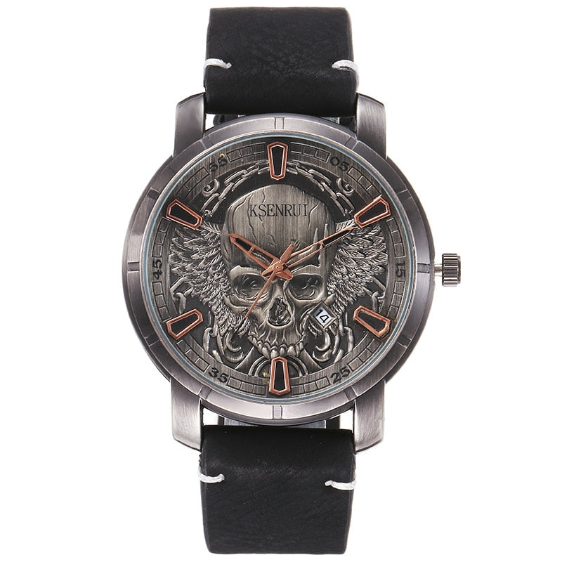 Retro Skull Watch for Men Luxury Steel Leather Strap Fashion Quartz Wristwatches Male Clock Gift Relogio Masculino Drop Shipping - Bonnie Lassio