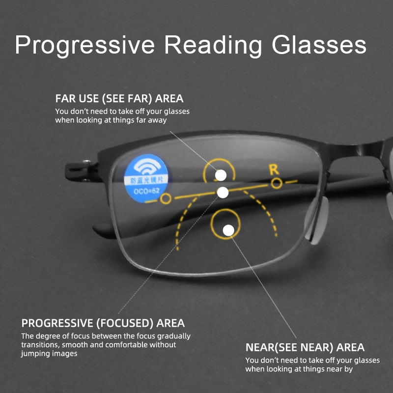 IENJOY Half Frame Multifocal Reading Glasses for Men TR Progressive Bifocal Eyeglasses Blue Light Presbyopic Eyewear 1.0 2.0 3.0 - Bonnie Lassio