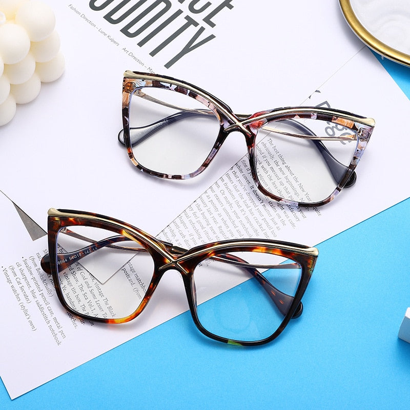 New Fashion Retro Designer Anti Blue Light Women Glasses Metal Cat Eye Frame Brand Quality Trend Clear Reding Computer Eyeglasse - Bonnie Lassio