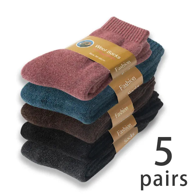 5 Pairs/set Wool Socks Women Hiking Winter Warm Thick Cozy Boot Thermal Solid Soft Sock for Ladies Crew Comfy Work Sock Men - Bonnie Lassio