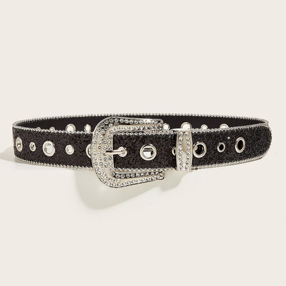 New Goth for rhinestone Belts Women PU Leather Strap for rhinestone Belts Western Cowboy Y2K Girls Fashion Belt for Jeans Men - Bonnie Lassio