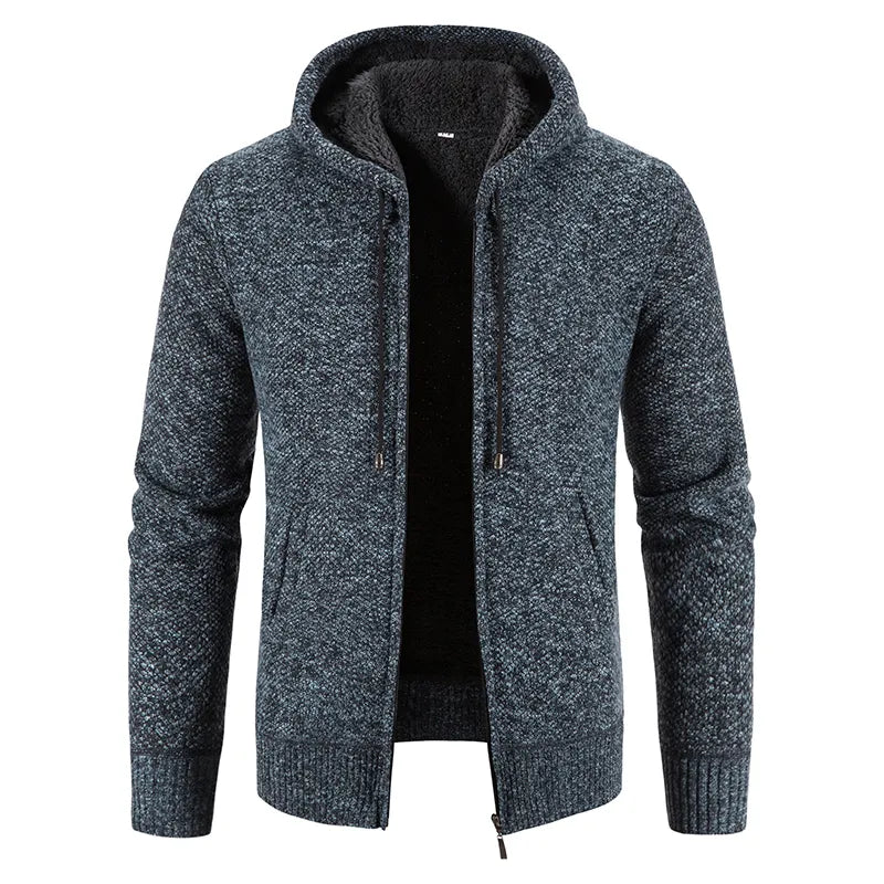 Men's Winter Jacket with Plush and Thick Hooded Knit Cardigan Jacket Zipper - Bonnie Lassio