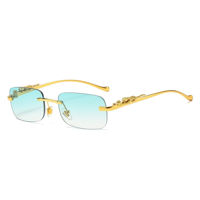 Rimless Rectangle Metal Leopard Sunglasses Frameless Tinted Glasses Unisex - Bonnie Lassio