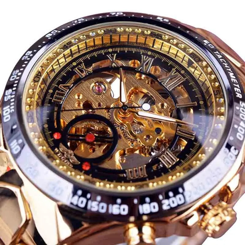 Automatic Mechanical Watch Mens with Gold Rhinestones Bracelet Fashion - Bonnie Lassio