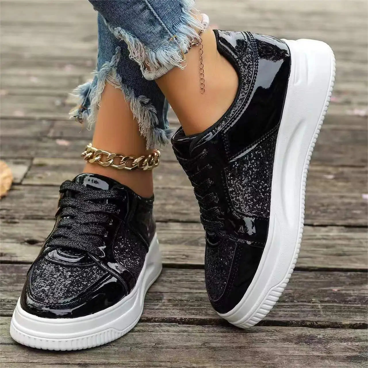 Womens Sequined Platform Shoes Thick Bottom Trainers Fashion Sneakers Girl Pumps