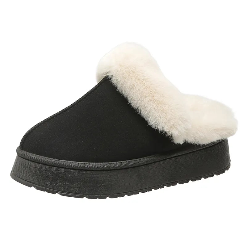 Women Thick Sole Faux Fur Slippers Winter Plush Warm Cotton Fluffy Tops - Bonnie Lassio