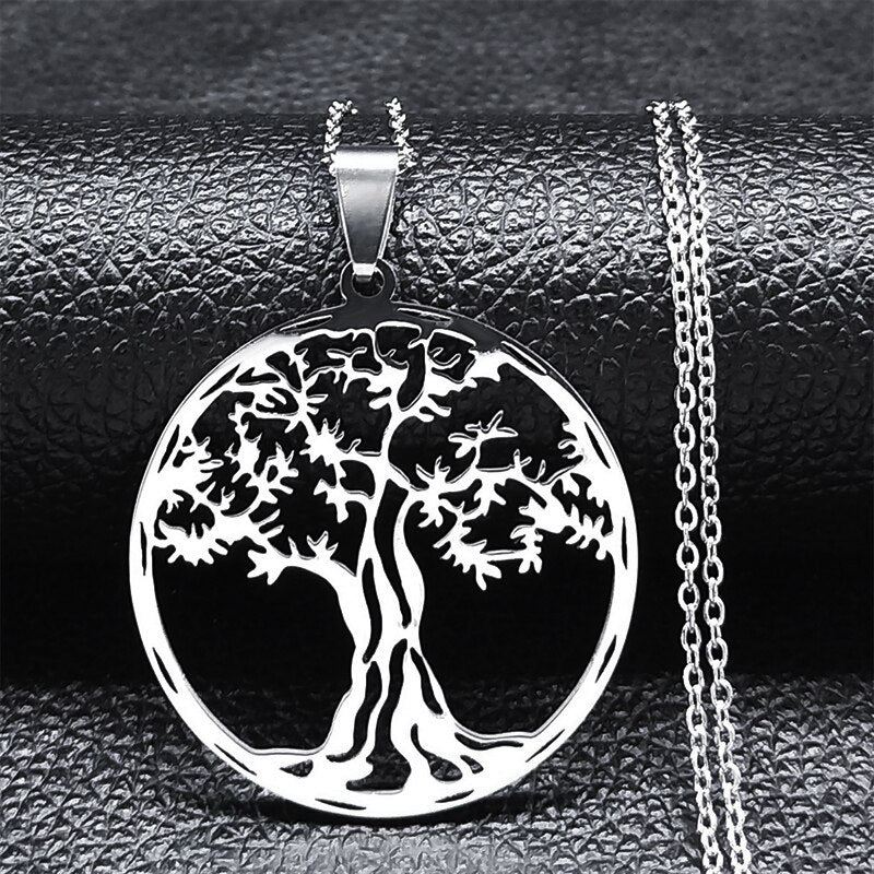 Aesthetic Tree of Life Chain Necklace for Women Men Stainless Steel Silver Colour - Bonnie Lassio