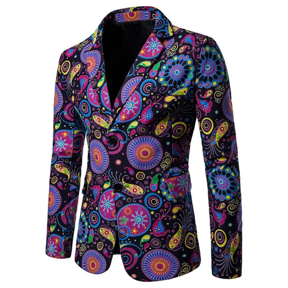 Mens Blazer African Style Characteristics Print Turndown Collar Single Breasted Slim Lapel - Bonnie Lassio