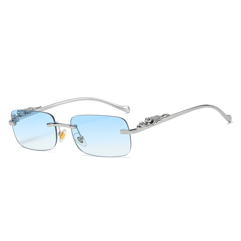 Rimless Rectangle Metal Leopard Sunglasses Frameless Tinted Glasses Unisex - Bonnie Lassio